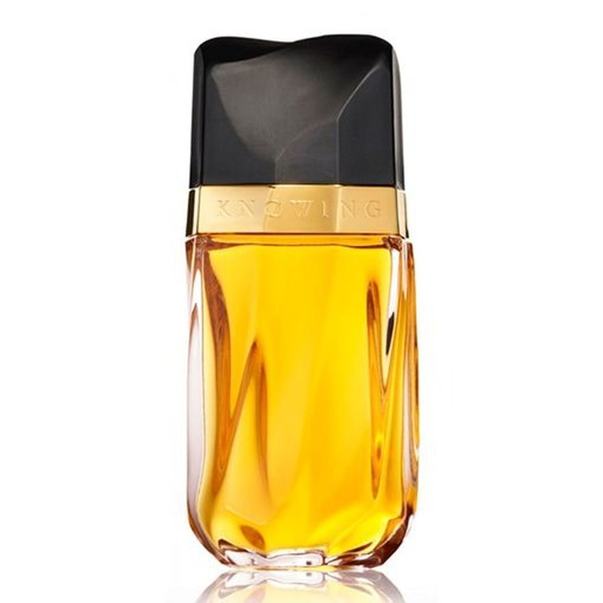 Flacon de parfum Homme Estee Lauder Knowing EDP 75 ml avec un design élégant et une teinte dorée.