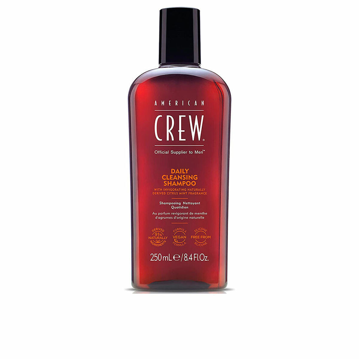 Flacon de shampooing à usage quotidien American Crew, 250 ml, nettoyant unisexe pour cheveux.