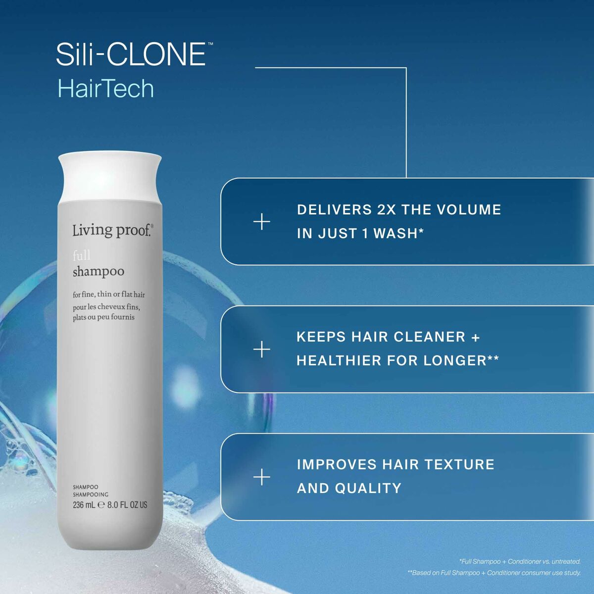 Living Proof FULL Shampoo 236 ml, volumizing hair product, keeps hair clean and healthy, improves texture and quality.