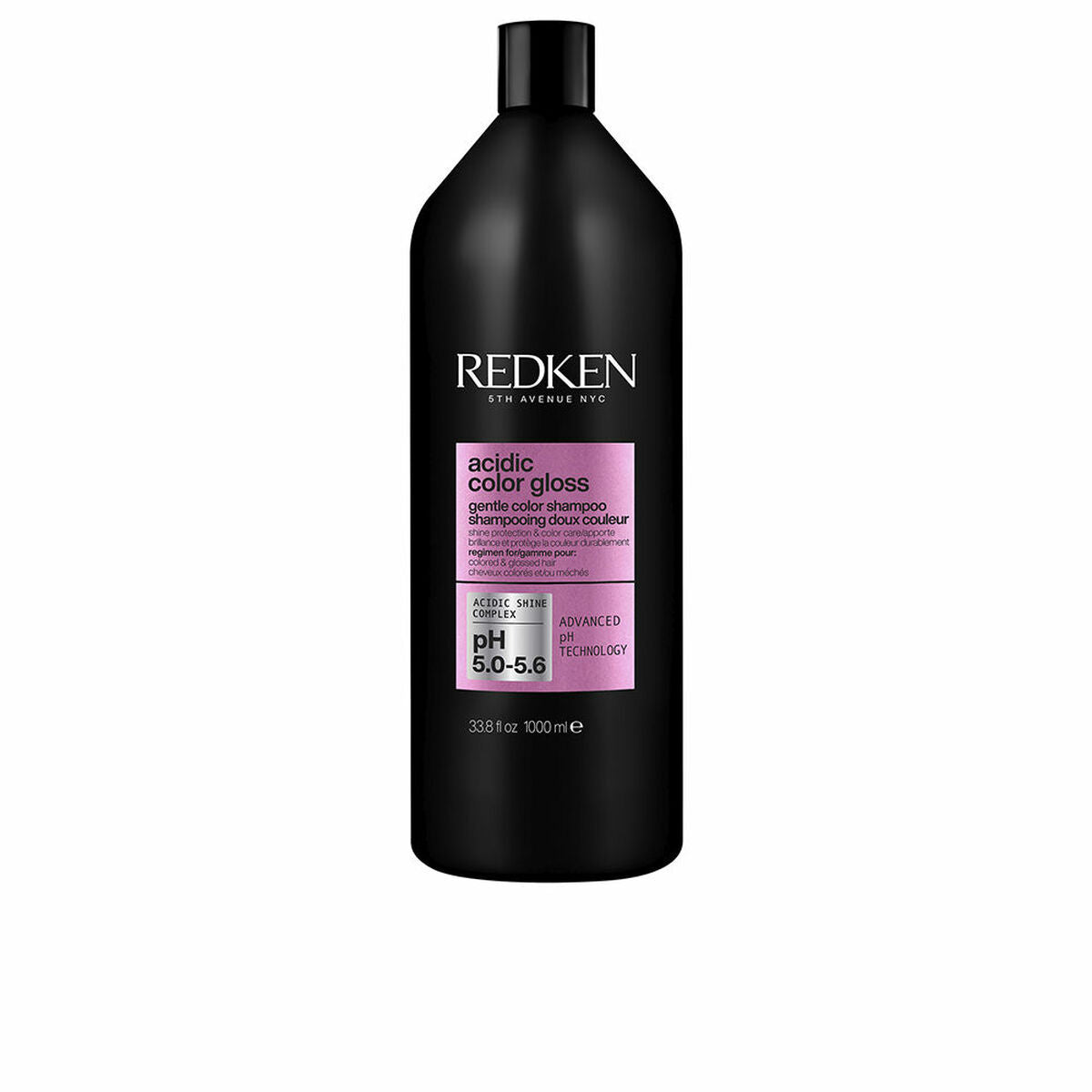 Redken ACIDIC COLOR GLOSS shampoo for colored hair in a 1L black bottle, enhances shine while maintaining color.
