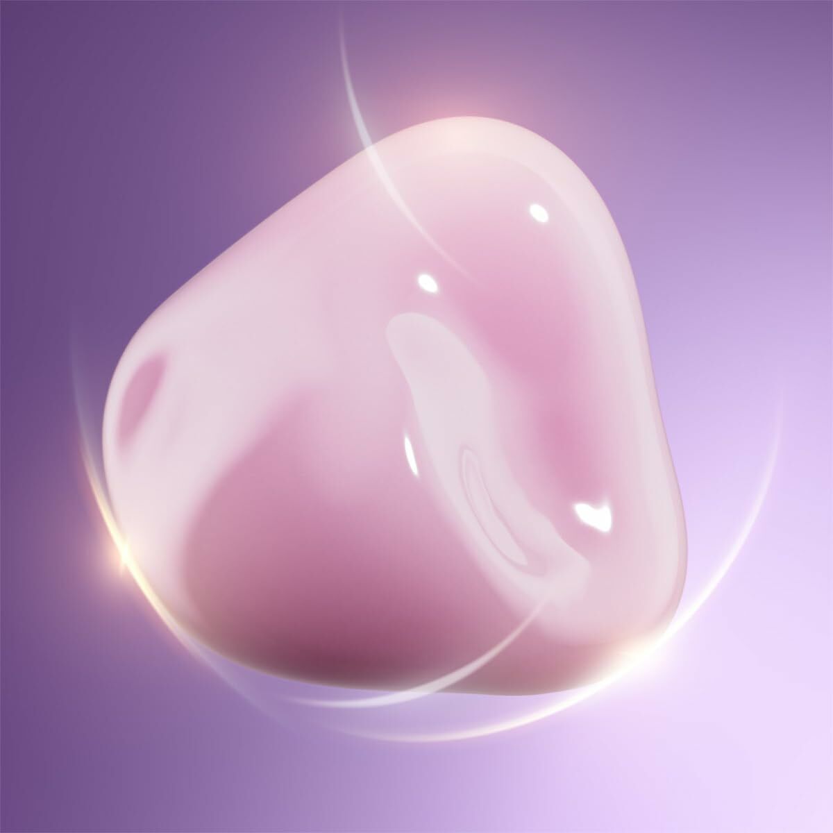 Texture of Lancôme RÉNERGIE face cream in a swirl, showcasing its smooth pink consistency on a soft purple background.