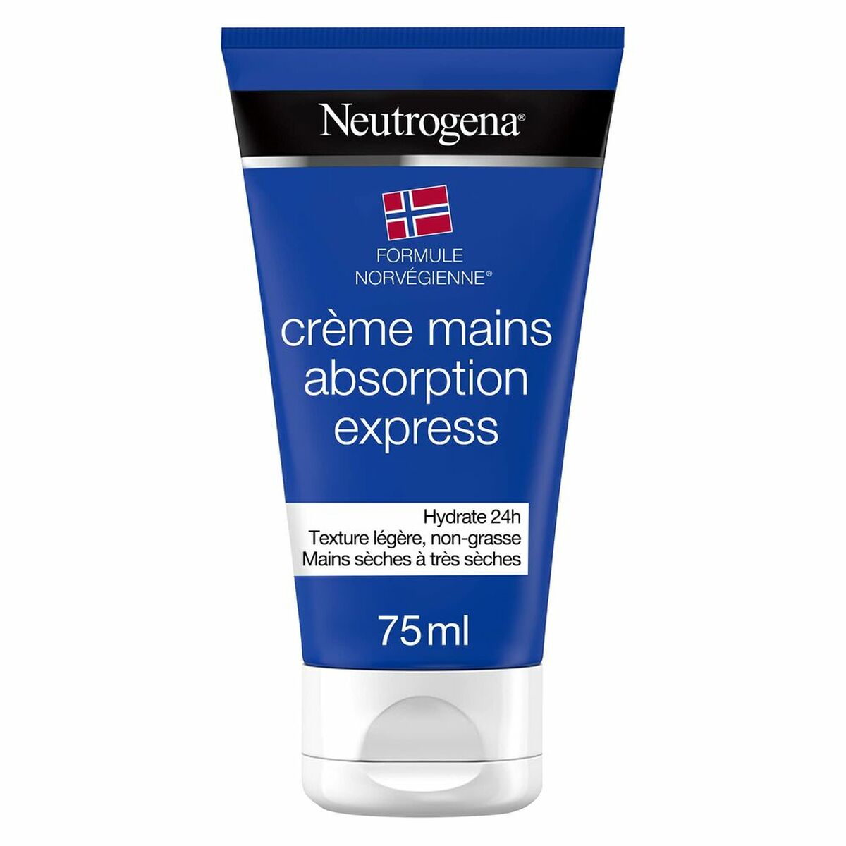 Crème mains absorption express Neutrogena 75 ml pour hydrater les mains sèches avec une texture légère et non grasse.
