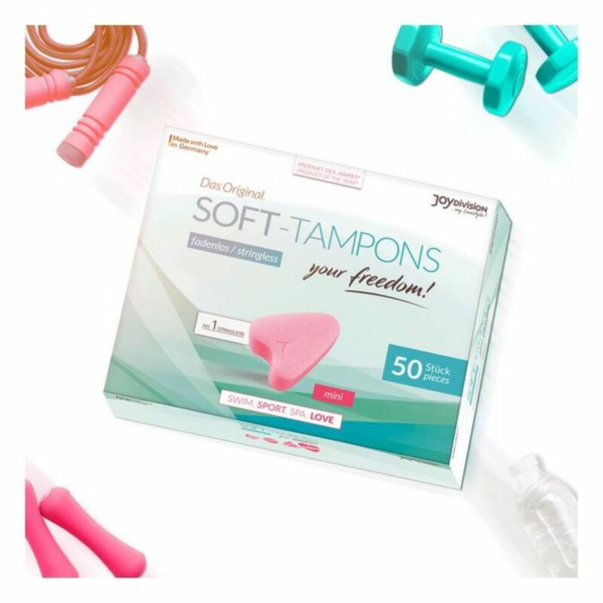 Boîte de Tampons Hygiéniques Joydivision Soft-Tampons, 50 pièces, idéale pour un confort discret et actif.