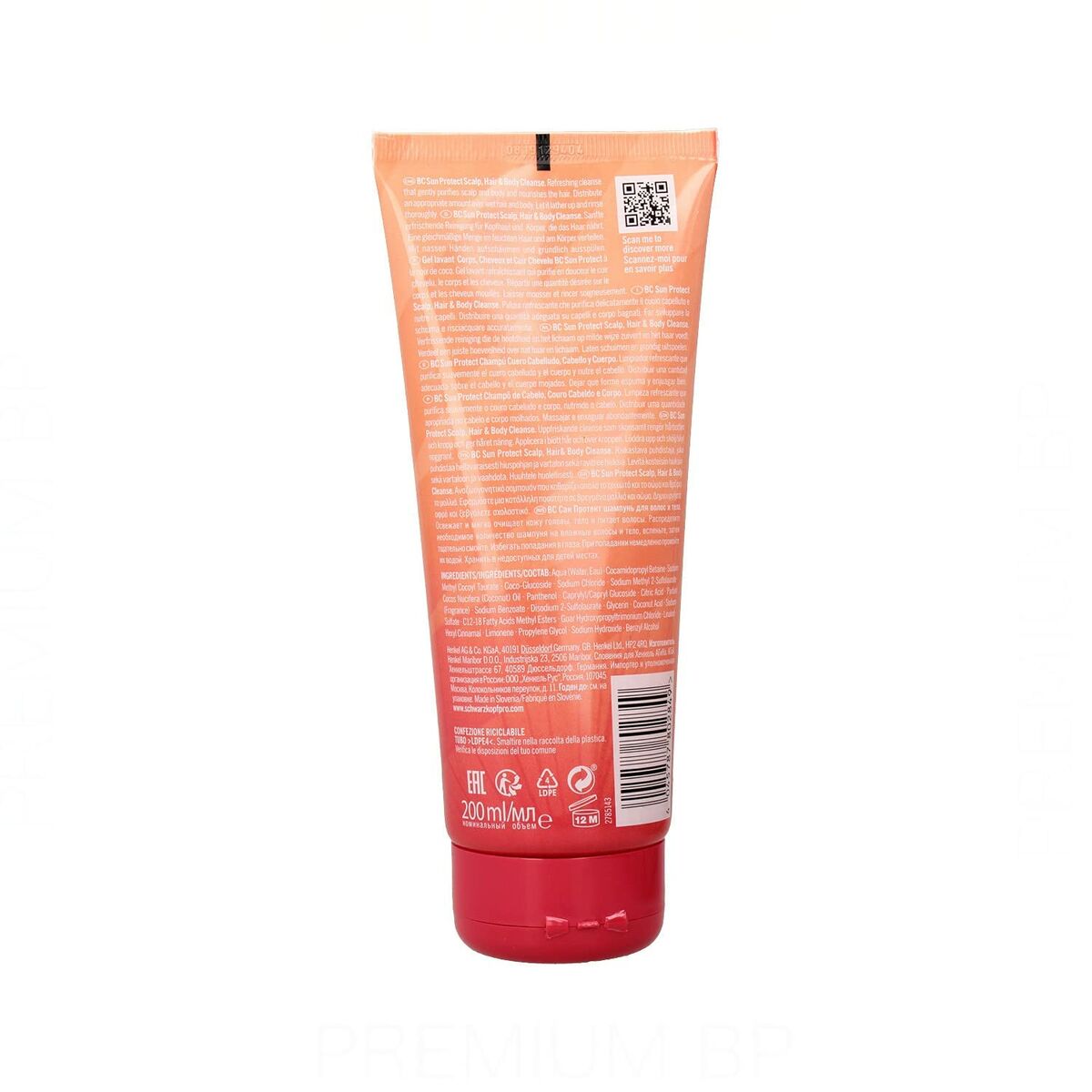Protecteur Solaire Schwarzkopf BC SUN PROTECT tube de 200ml, arrière du flacon avec informations produit.