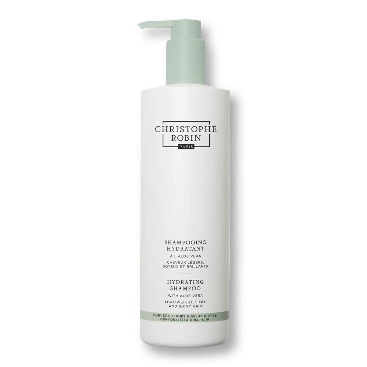 Hydrating shampoo Christophe Robin with Aloe Vera for healthy, shiny hair, 500ml bottle, perfect for beauty care.