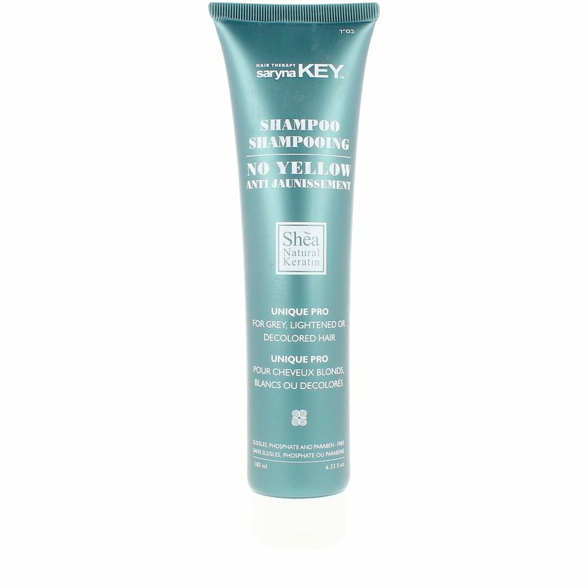Saryna Key NO-YELLOW shampoo 180 ml for grey and decolorized hair, sulfate-free formula, enhances beauty.