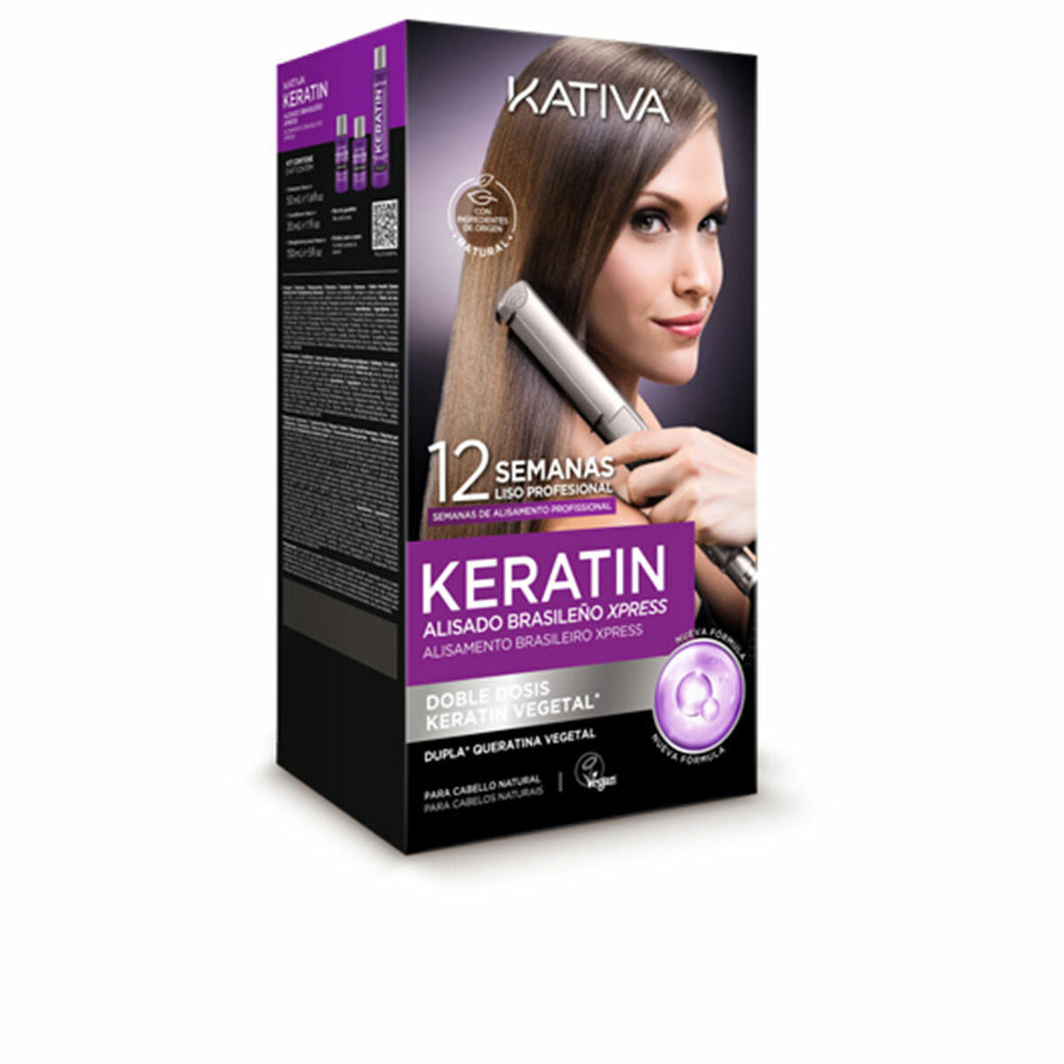Shampooing Kativa KERATIN EXPRESS 3 pièces - 150 ml, unisexe, non testé sur animaux, adapté à tous types de cheveux.