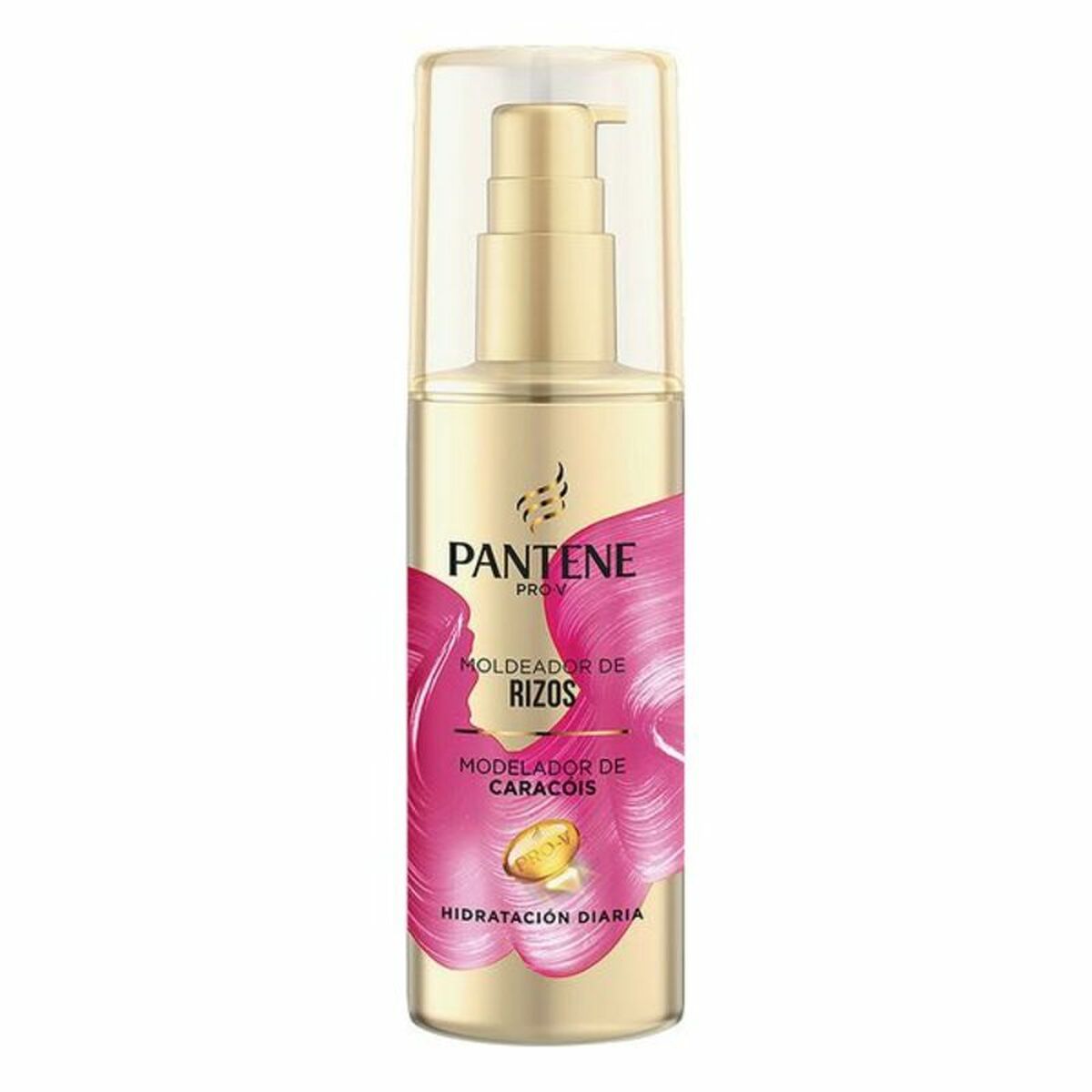 Crème pour Définir les Boucles Pantene V 145 ml, soin capillaire pour cheveux bouclés, flacon pompe, hydratation quotidienne.