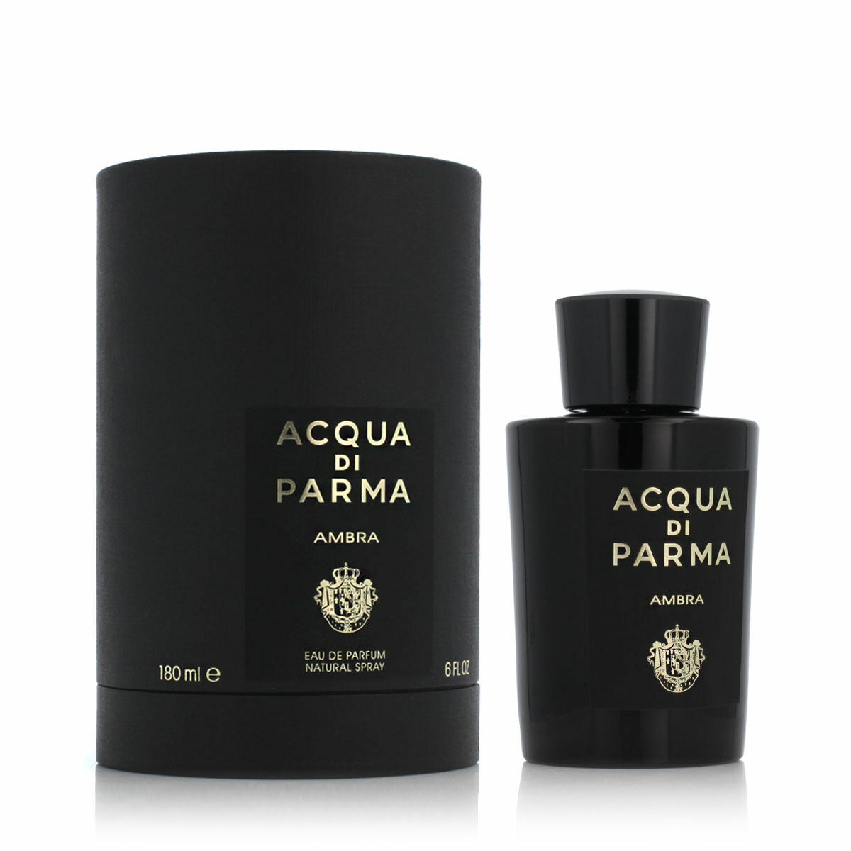 Parfum Unisexe Acqua Di Parma Ambra en bouteille et emballage, 180 ml, Eau de Parfum, élégance intemporelle.