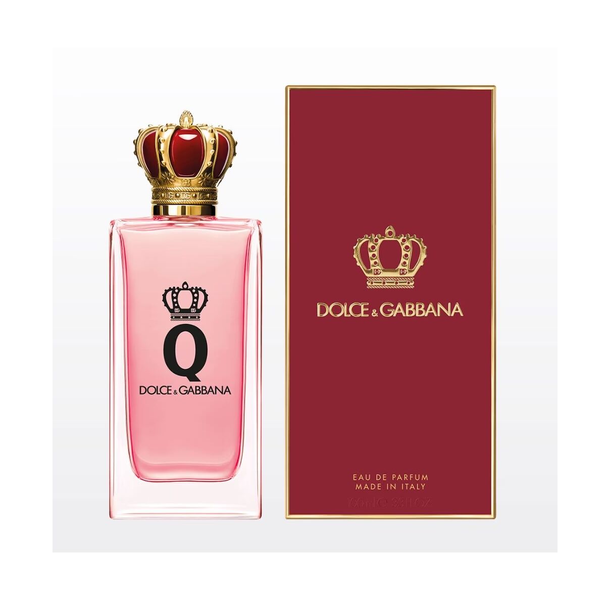 Dolce Gabbana Q EDP for women, 100 ml perfume bottle with crown design and elegant packaging.