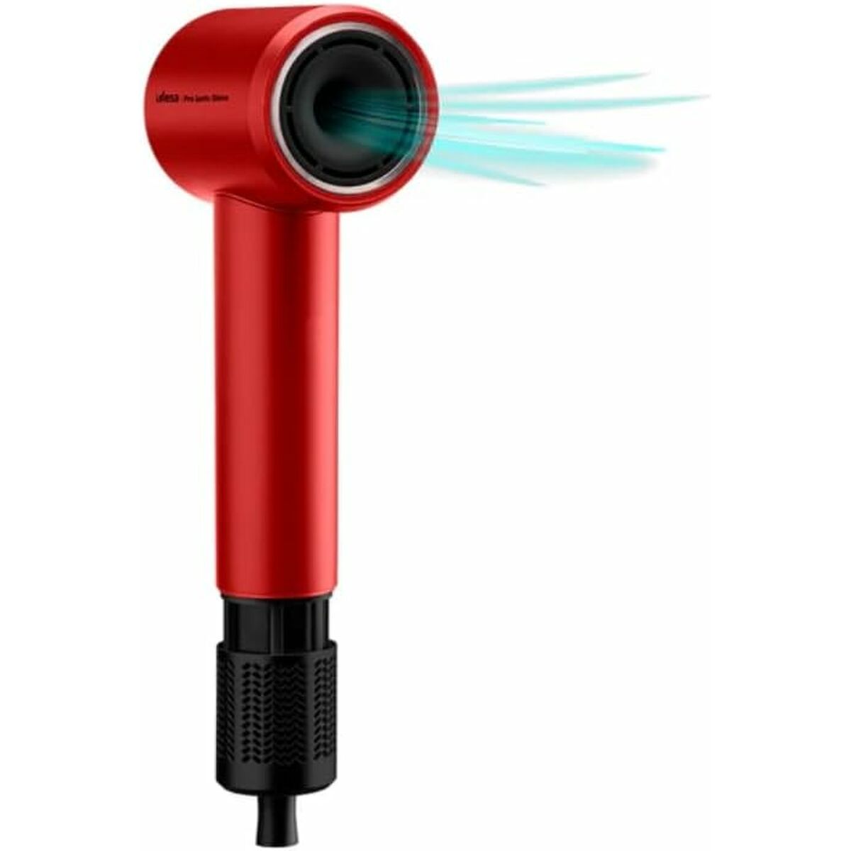Embout concentrateur d'air rouge pour sèche-cheveux avec technologie de séchage rapide.