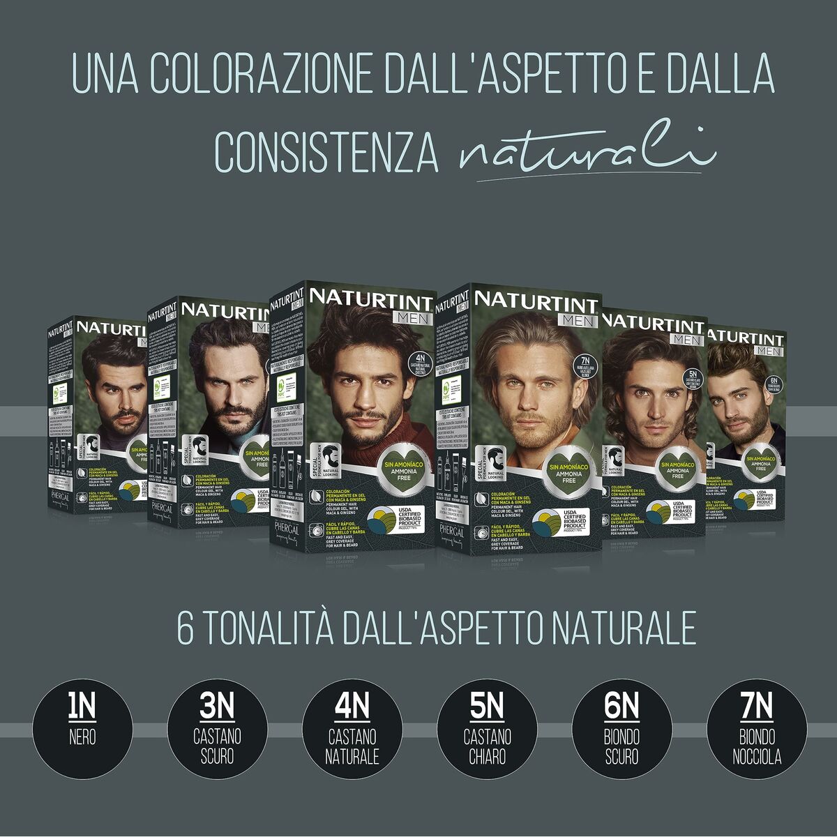 Range of Naturtint Men's permanent hair color in various shades for natural-looking results.