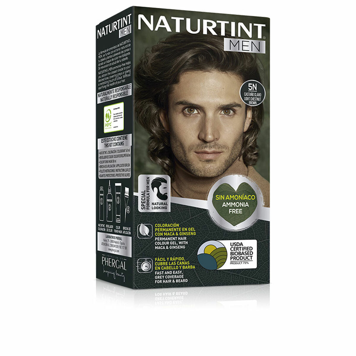 Teinture permanente Naturtint MEN 5 Marron léger - sans ammoniaque, pour hommes, emballage de produit.