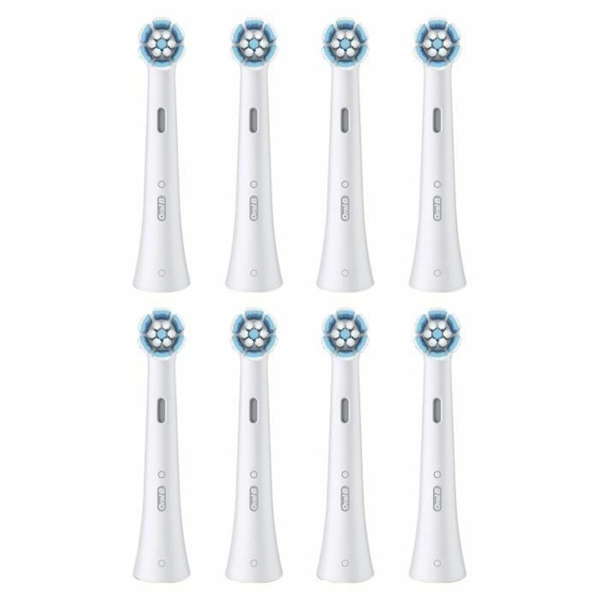 Pack of 8 Oral-B replacement brush heads, designed for effective teeth cleaning and oral care.