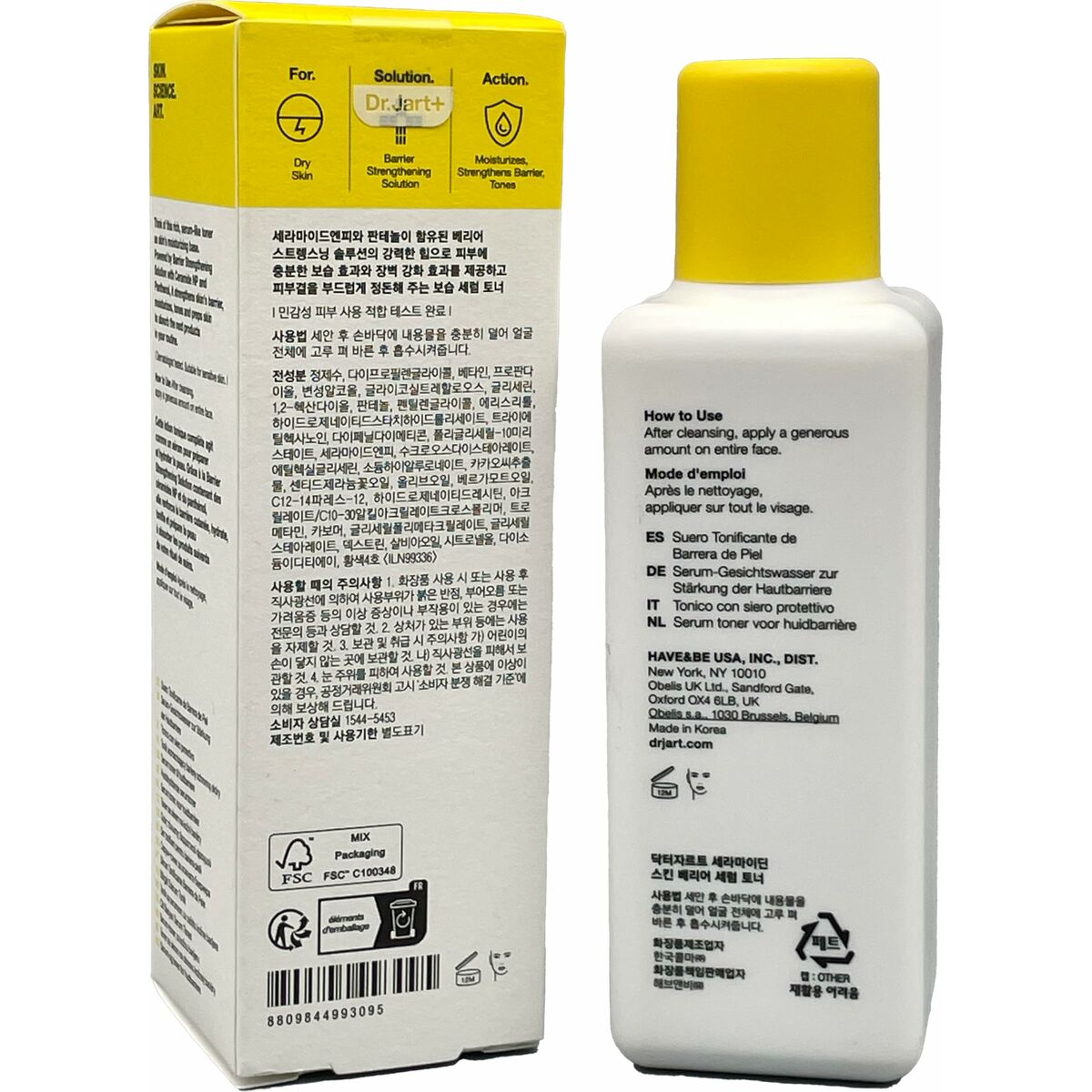 Peignoir de bain DR.JART+ CERAMIDIN 150 ml, serum without parabens for dry skin, unisex, liquid texture.